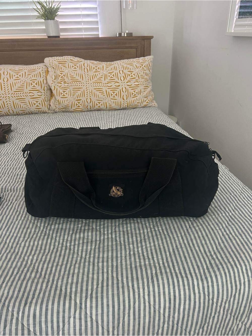 Vintage Eddie Bauer Black Cotton Canvas Duffel Bag XL Weekend Carryon Luggage